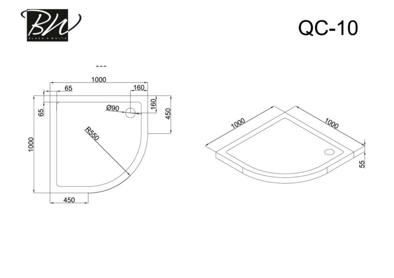 10QC000 Душевой поддон B&W QC-10 (1000x1000x55)