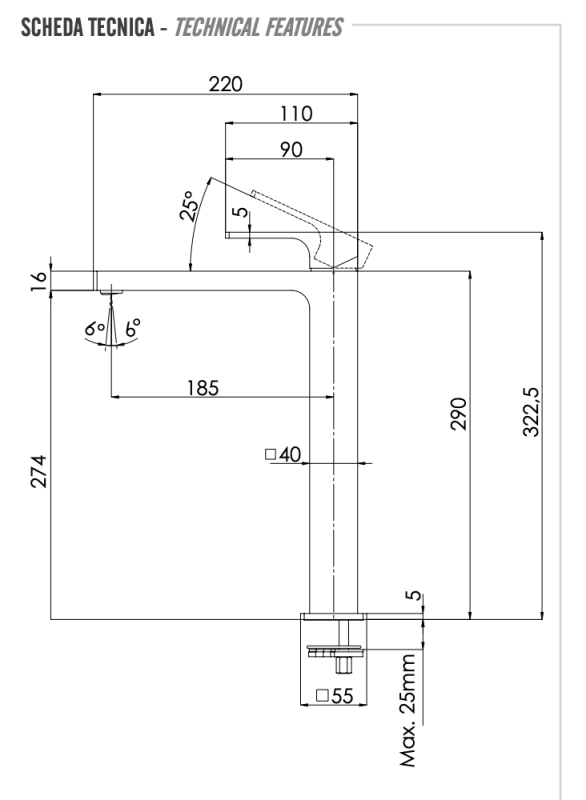 Смеситель для раковины Remer Absolute AU11L хром