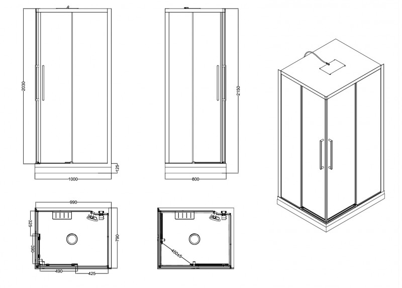 Душевая кабина Esbano  100X80  ESM-108CKR левый
