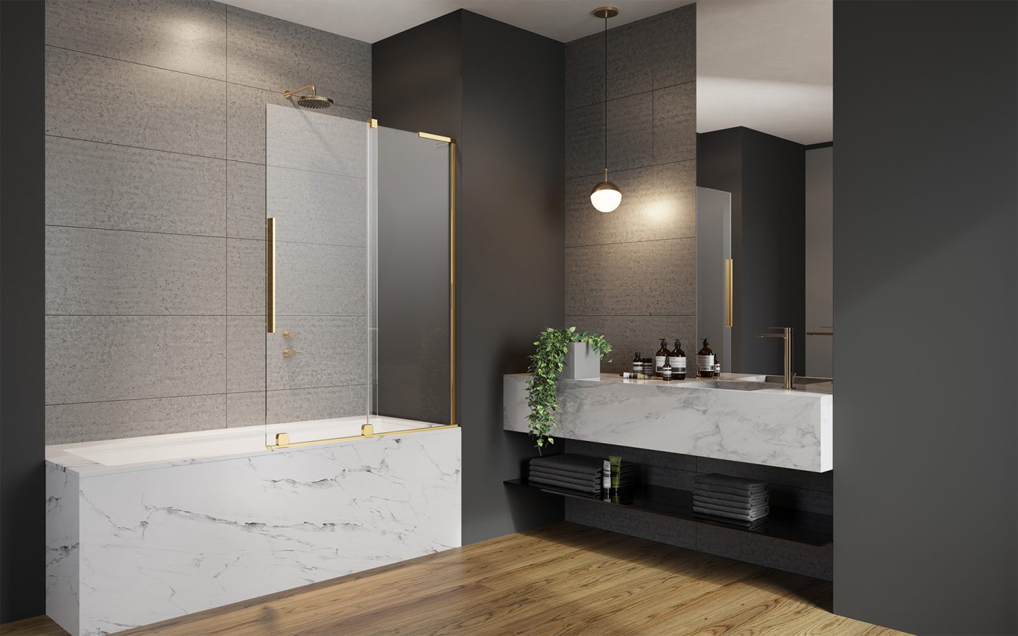 Шторка на ванну 100 см Radaway Furo SL GOLD PND II раздвижная, профиль золото