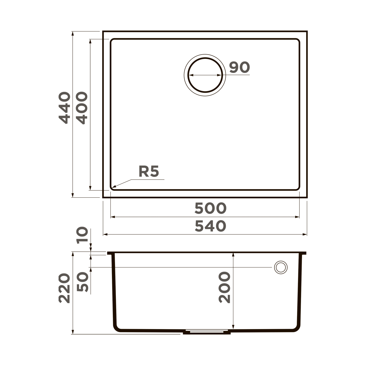 4993539 Omoikiri Bosen 54-U-GR Tetogranit/leningrad grey