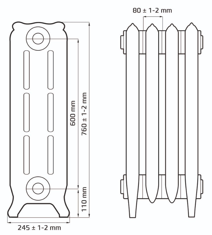 Чугунный радиатор отопления Retro Stile 760x245 Bristol  600/226