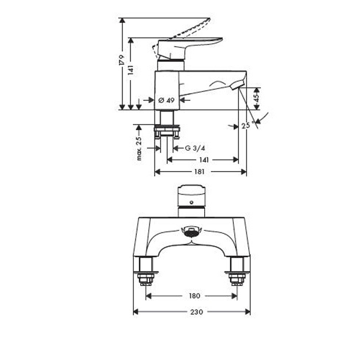 Hansgrohe Metris Смеситель на край ванны, на 2 отверстия, цвет: хром 31423000