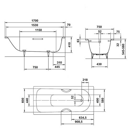 Ванна стальная 170x75 Kaldewei SANIFORM PLUS 373-1 Easy-clean