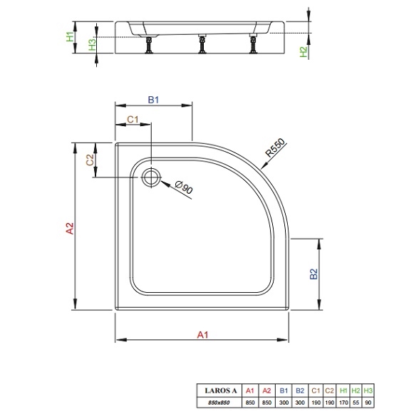 Поддон акриловый 850x850 Radaway Laros A Compact SLA8585-01