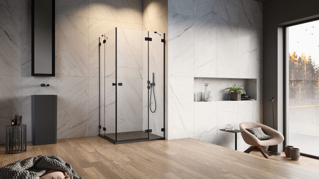 Прямоугольный душевой уголок 80X80 Essenza Pro Black KDD