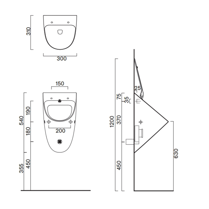 0932541001 Catalano Comfort Писсуар 54x30 с отв. для крышки, цвет белый глянцевый