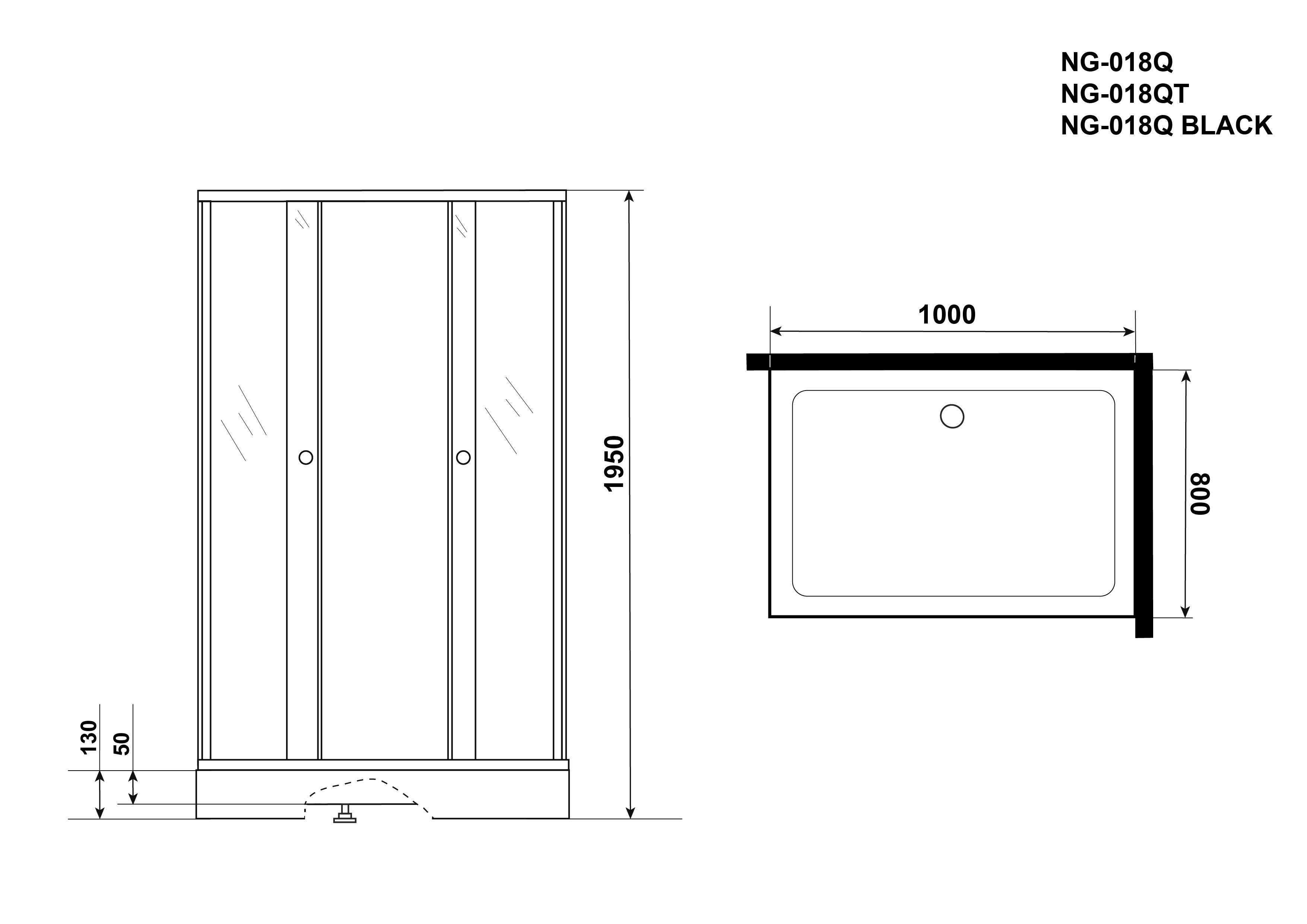 Niagara Eco Душ. уголок NG-018-14Q (1000х800х1950) низкий поддон(13см) стекло матовое,