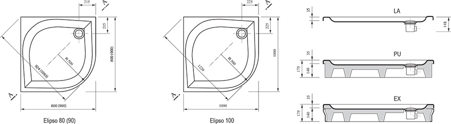 Поддон для душа акриловый 90x90 RAVAK ELIPSO-90 LA белый