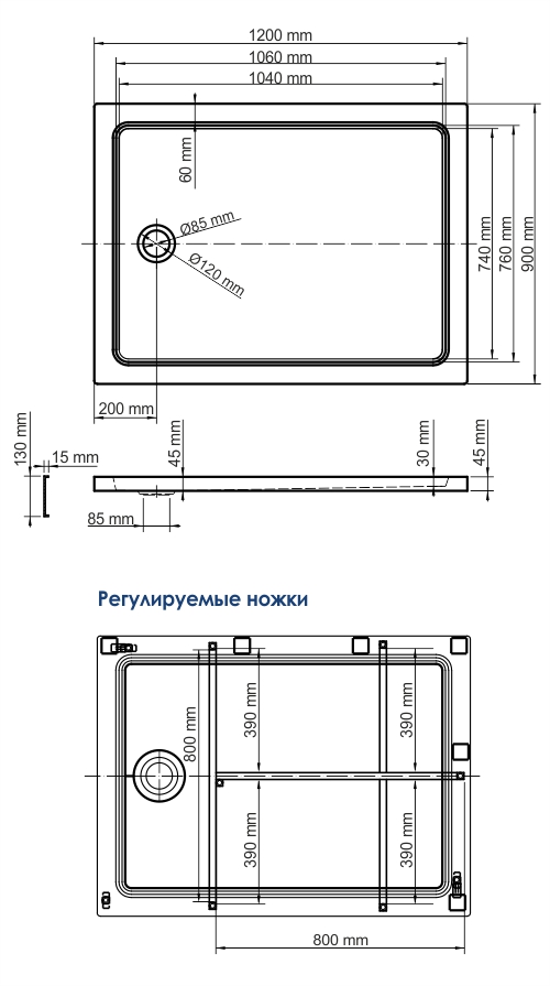 WasserKRAFT  Amper 29T07 Душевой поддон Размеры 120х17,5х90 см