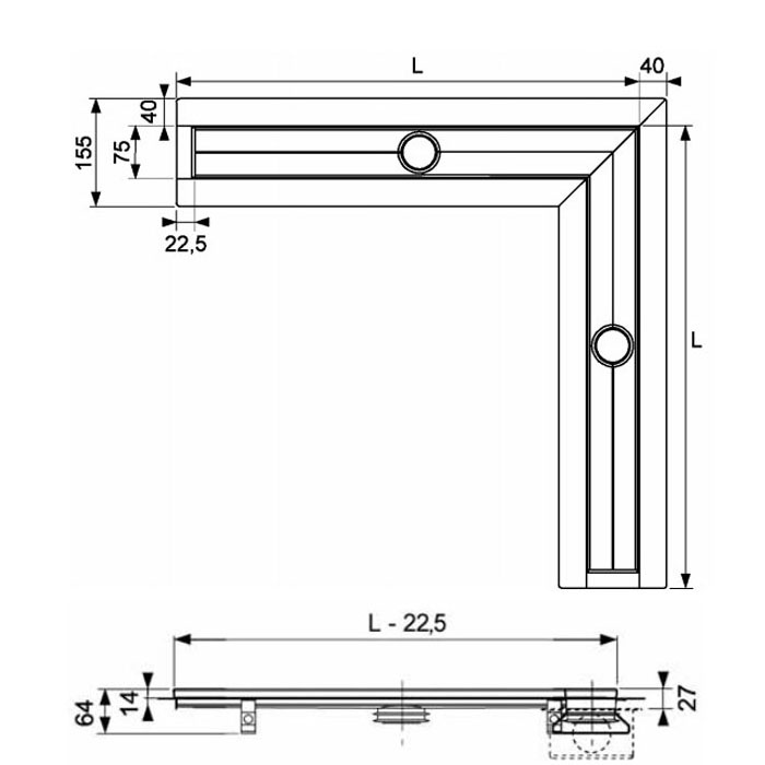 TECEdrainlinе Решетка угловая basic, 1200х1200 мм, нерж. сталь, полированная 611210