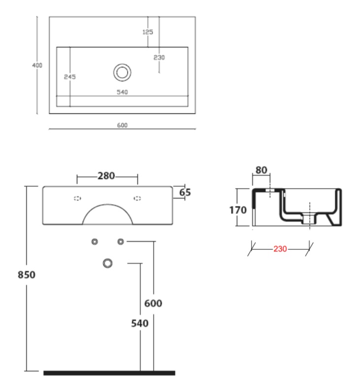 LAVABI PLUS Раковина 60X40 подвесная, с одним отверстием 6032M