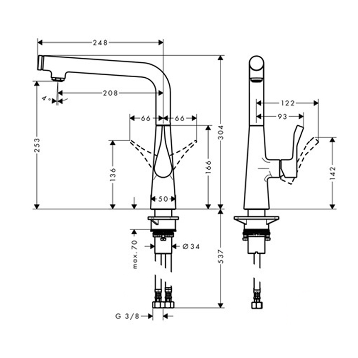 Hansgrohe Metris Select Смеситель  для кухни на 1 отв, поворотный излив, цвет: сталь 14847800