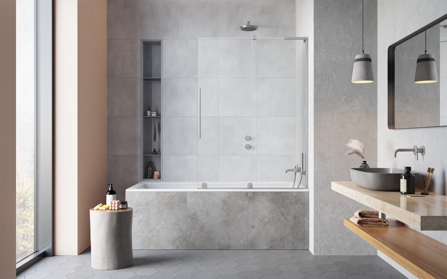 Шторка на ванну 100 см Radaway Furo SL Brushed Nickel PND II раздвижная, профиль никель