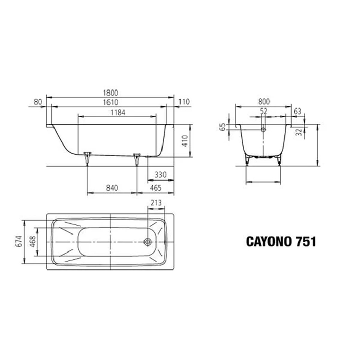 KALDEWEI CAYONO 751 Ванна стальная 180х80 см., белая