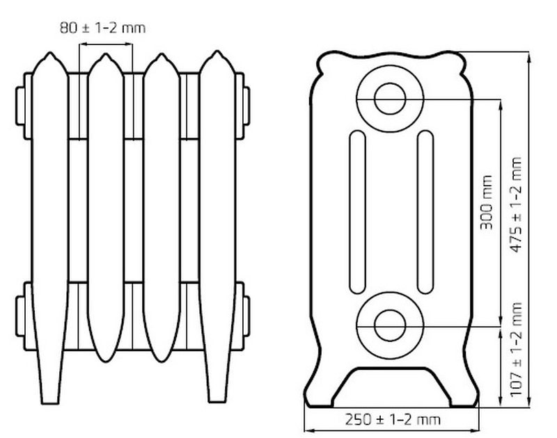 Чугунный радиатор отопления Retro Stile 475x250 Bristol  M 300