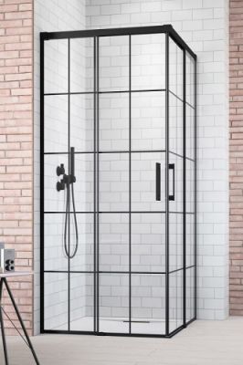 387061-54-55 Душевая кабина 80x80 с двумя раздвижными дверями IDEA Black KDD  FACTORY