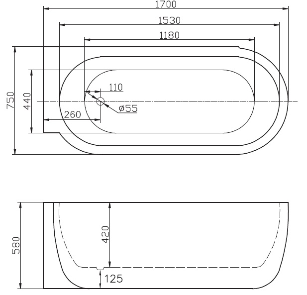 Ванна 170x75 Belbagno BB11