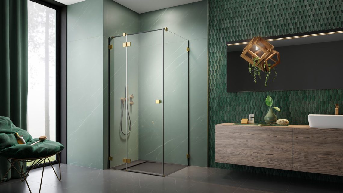 Прямоугольный душевой уголок 120X90 Essenza Pro Gold KDJ чёрный матовый