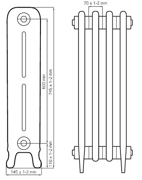 Чугунный радиатор отопления Retro Stile 740x145 Leeds 600