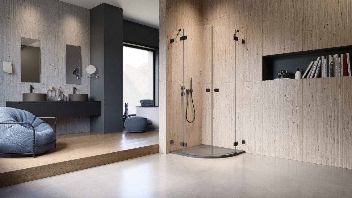 Радиальный душевой уголок 80X80 ESSENZA PRO BLACK PDD чёрный матовый