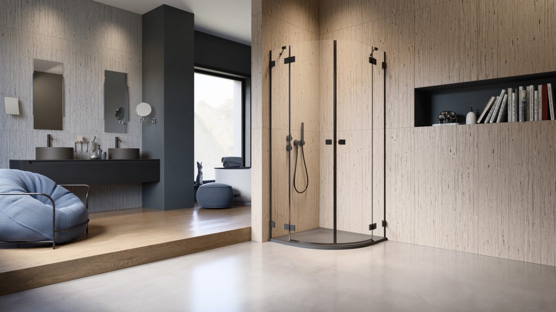 Радиальный душевой уголок 80X80 ESSENZA PRO BLACK PDD чёрный матовый