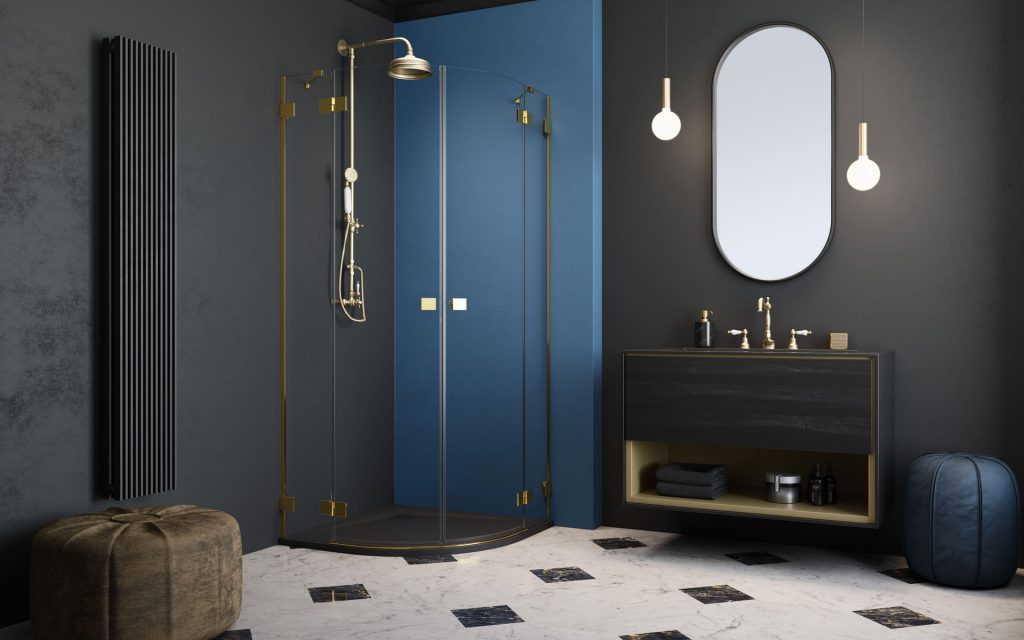 Радиальный душевой уголок 100X100 Essenza Pro Gold PDD золото