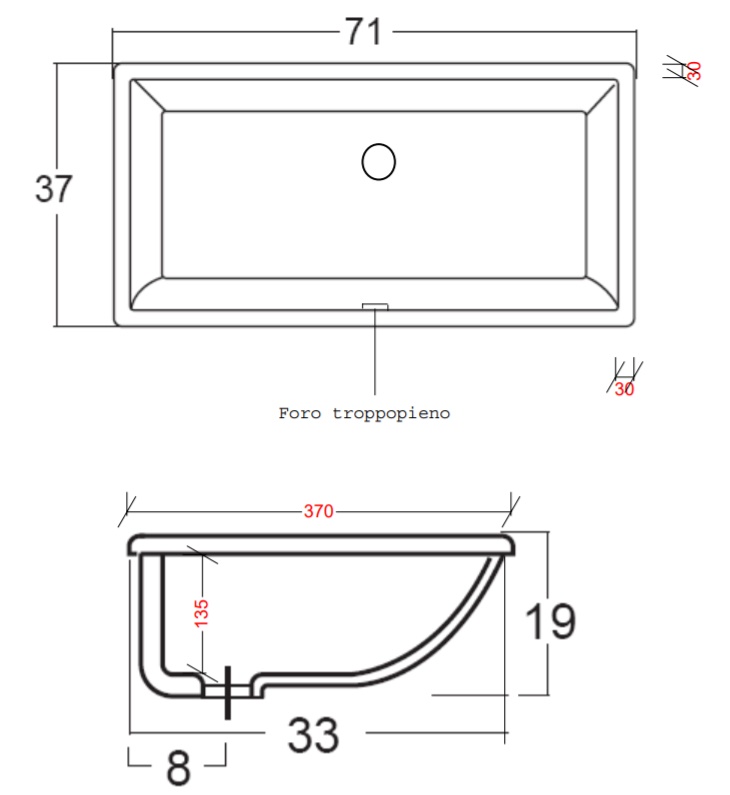 Galassia M2/Раковина встраиваемая снизу 70x34см 2036