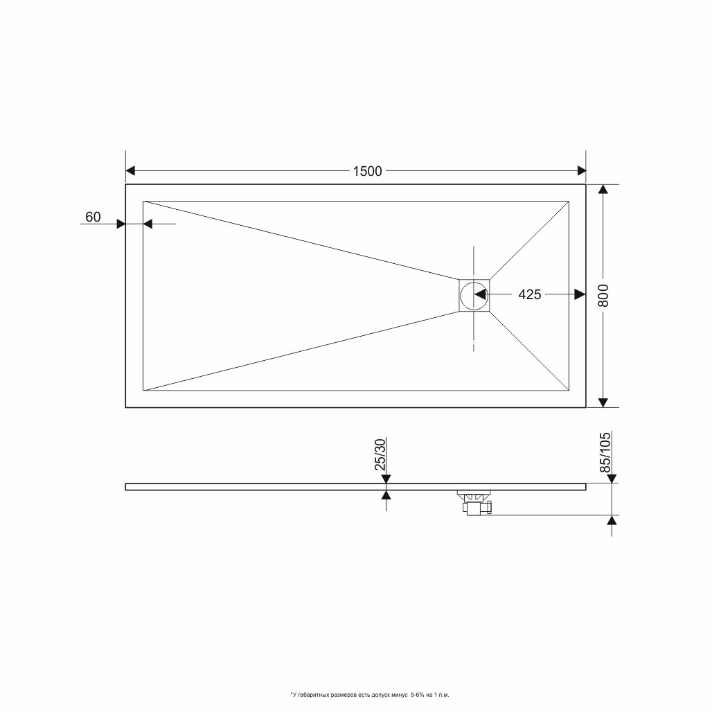 Душевой поддон прямоугольный RGW ST-W Белый  800x1500