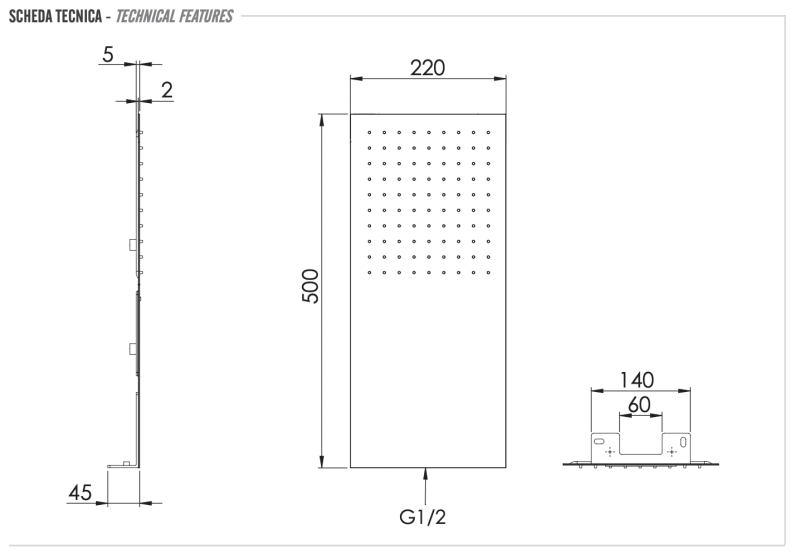 Верхний душ настенный 50x22 см Remer INOX SS350UFX нерж. сталь