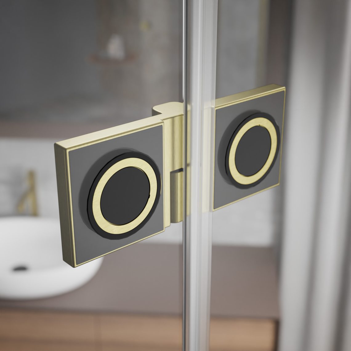 Прямоугольный душевой уголок 90X90 ESSENZA PRO BRUSHED GOLD KDJ золото брашированное