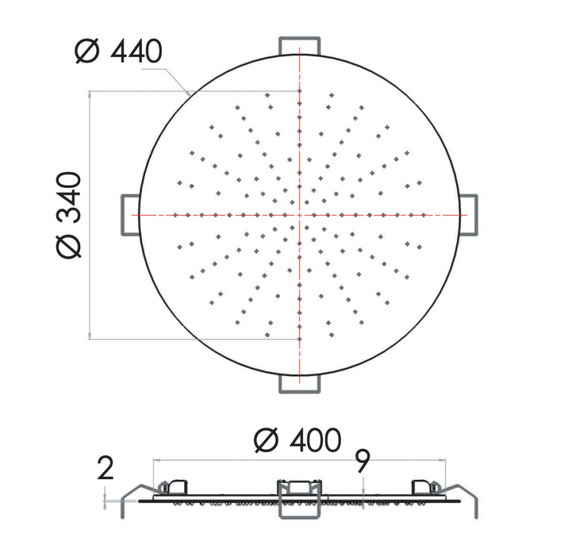 Верхний душ потолочный 44 см Remer INOX SS357EFM44 нерж. сталь