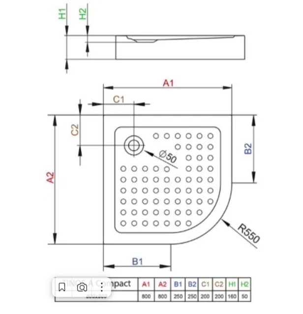 Поддон акриловый 800x800 Radaway Tinos A Compact S4TIA8080-08