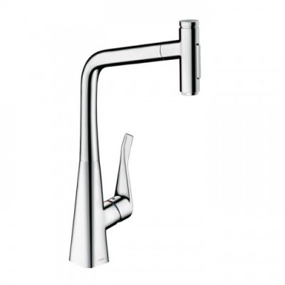 Hansgrohe Metris M71 Смеситель для кухни, на 1 отв, поворотный излив: 23.5см с вытяжным душем, 2jet, h: 33.3см, sBox, цвет: хром 73816000